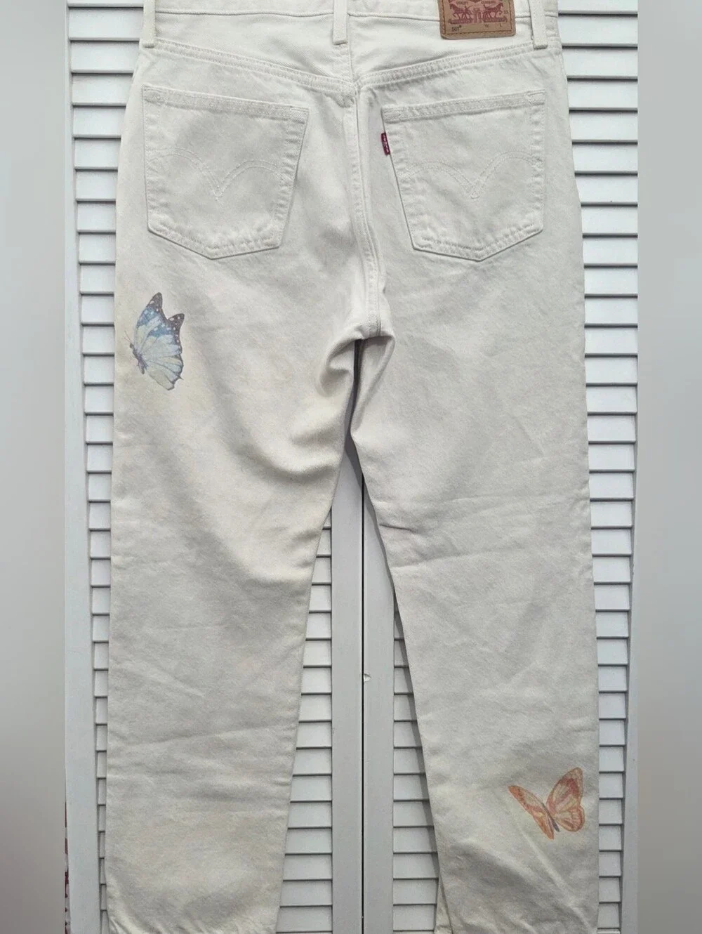 Levi’s 501 Original Fit Butterfly Print Straight Leg Jeans Cream